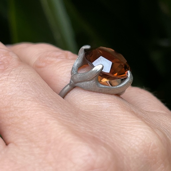 Vintage burnt orange crystal pewter ring - Picture 6 of 10